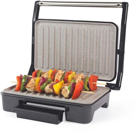 Salter Marblestone Electric Grill – Health Grill, 750W, Non-Stick Hot Plate, Griddle for Toastie, Panini, BBQ, Healthy Oil-Free Cooking, Steak, Drip Tray, Easy Clean, Cool Touch Handle, Automatic Temp