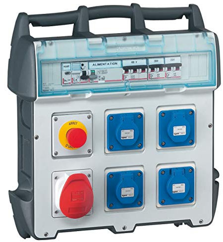 Coffret de chantier Legrand 058954 P17 IP44 IK09, 40A, 400V avec 4 prises 2P+T 16A et 1 prise 32A 3P+N+T