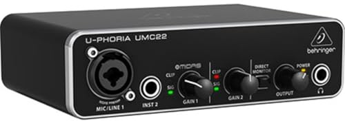 Behringer UMC22 Audiophile 2x2, 48 kHz USB Audio Interface with Midas Mic Preamplifier for Recording Microphones and Instruments