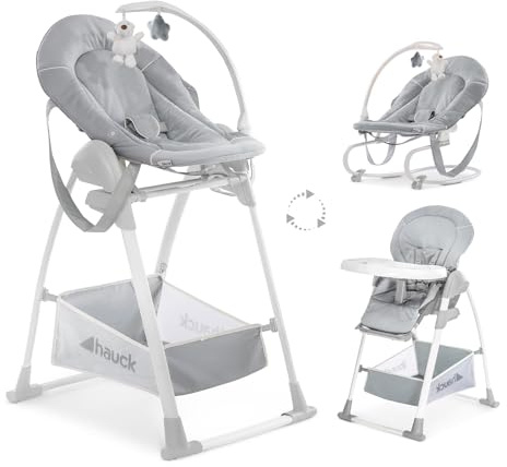 Hauck Sit N Relax 3 In 1 Highchair - Stretch Grey, Fully Adjustable, Compact Folding, Suitable From Birth