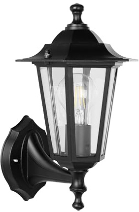 EGLO Laterna 4, Lampada da parete per esterni a 1 luce, lampada da parete in fusione di alluminio nero e vetro trasparente, attacco E27, IP44