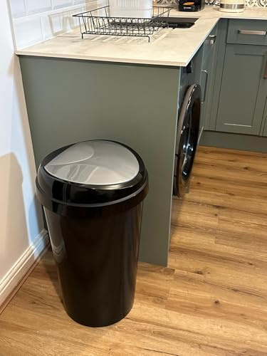 SPECTRAPLAST 60L Premium Silver Modern Plastic Touch Top Bin, Dustbin, Rubbish Bin for Kitchen, Home With Coloured lids Black/Blue/Red/Silver/Green