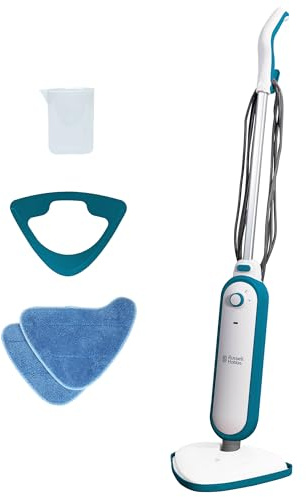 Russell Hobbs RHSM1001-G 1400W Lightweight Steam Mop with 2 Mop Pads, White & Aqua