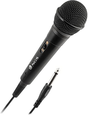NGS Singer Fire - Microphone Dynamique, Microphone avec Câble de 3 Mètres, Connexión Jack 6,3mm et Bouton on/Off