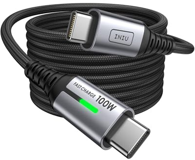 INIU Câble USB C, 2m 100W 5A Charge Rapide, PD 3.0 QC 4.0 Câble USBC vers USB C Nylon Tressé pour iPhone 17 16 15 Pro Max, Samsung Galaxy S25 S24 Ultra, iPad MacBook Air, Pixel 9 Xiaomi Switch PS5 etc