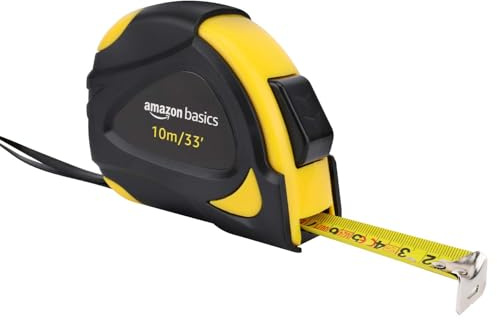 Amazon Basics Mètre ruban autobloquant Système de métrique Précision conforme aux exigences de la Directive européenne sur les instruments de mesure 10 m, Noir, Jaune
