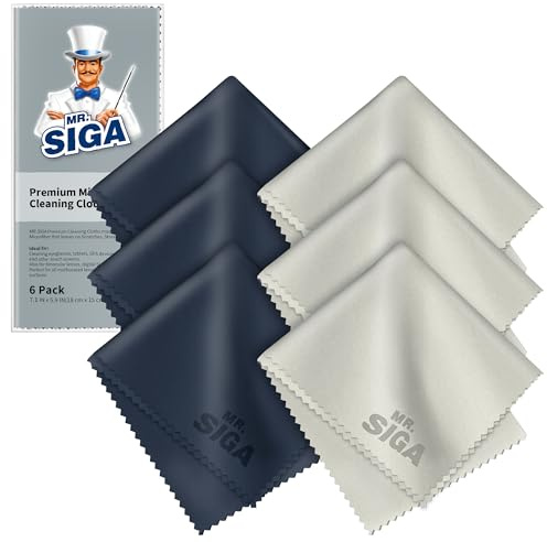 MR.SIGA Chiffons de Nettoyage, Lot de 6, en Microfibre Surchoix pour Lentilles, Lunettes, Ecrans, Tablettes, Glasse, 6 x 7 Pouces (15 x 18 cm), Marine/Gris