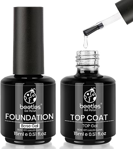 Beetles Gel Polish 2x15ML No Wipe Top and Base Coat Set - Shine Finish and Long Lasting Soak Off LED Nail Lamp Gel Base Top Coat Finish Nail Art Design Manicure for Girls