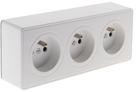 Prise triple saillie 2P+T 16A blanc - Vulco - Zenitech