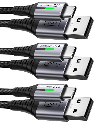 INIU Cable USB C Charge Rapide 3,1A, [2m+2m+0,5m/Lot de 3] Câble USB vers USB C, Nylon Chargeur Cable Type C USB A Cordon USBC pour Samsung Galaxy S21 S20 A34 iPhone 15 Pro Google Pixel 7 Xiaomi PS5.