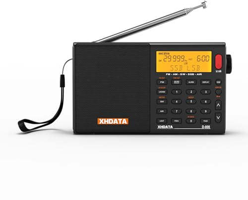 XHDATA D-808 Digital Radio Portable FM stereo/SW/MW/LW SSB RDS Air Band Multi Band Radio Speaker with ATS,LCD Display, Sleep Timer,Alarm Clock,External Antenna Black