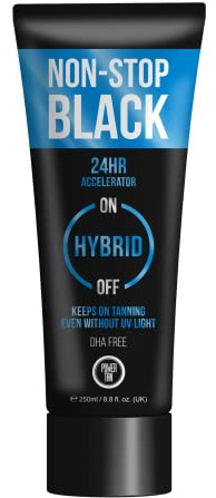 Power Tan Non-Stop Black Tanning Accelerator Lotion DHA Free UV Sunbed Cream with Algotan-P 24-Hour Dark Tan Enhancer Tingle-Free Hybrid Formula for All Skin Types | 250 ml