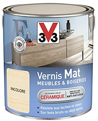 V33 Vernis Intérieur Meubles et Boiseries Incolore Mat 2,5L - Protection Anti-Rayures et Anti-Taches