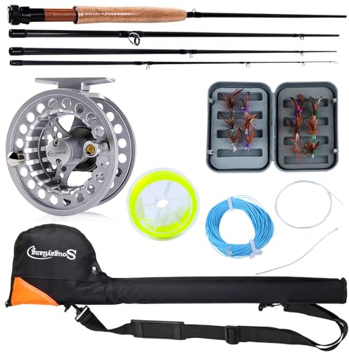 Sougayilang Saltwater Freshwater Fly Fishing Rod with Reel Combo Kit (Silver Kits with Bag)
