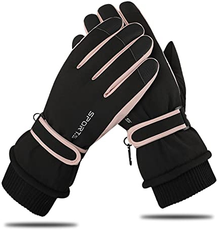 Andiker Guanti da Sci Invernali Donna, Touchscreen Impermeabili Guanti da Snowboard Antivento Termici per lo Sci Corsa e Ciclismo(nero rosa)