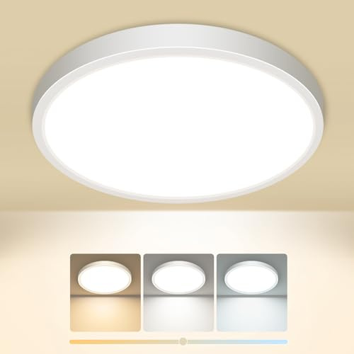 slochi Plafonnier LED, 3000K 4000K 6500K 3 Couleurs Lampe Plafond, 15W 1500LM, Moderne, Rond, IP44 Etanche Plafonnier Salle de Bain pour Cuisine, Chambre,Couloir, Garage, Balcon