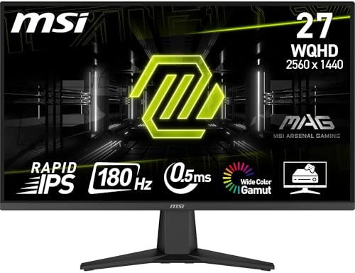 MSI MAG 275QF 27-Inch WQHD 2560x1440 Gaming Monitor - Rapid IPS, 180Hz, 0.5ms, HDR ready, AMD FreeSync, Eye care, AI vision, HDMI 2.0b, DP 1.2a, Frame-less, Tilt Adjustable, Vesa Mount, Black