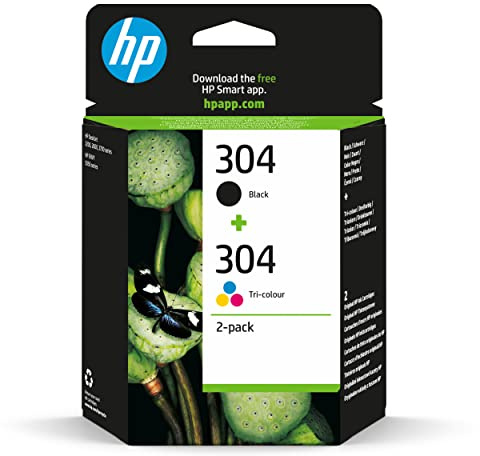 HP 304 Tri-colour and Black Original Ink Cartridge 3JB05AE, 2 Count (Pack of 1)