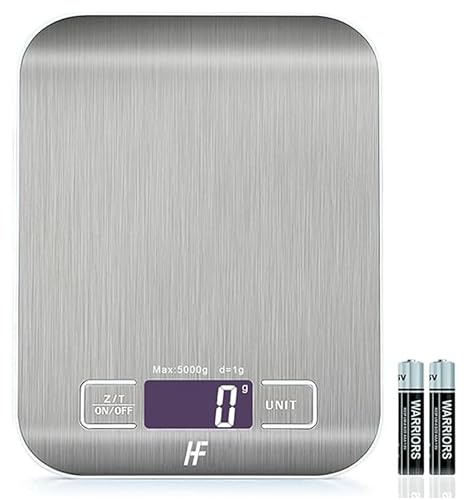 HomeFashion 5kg 1g 11lb Digital Kitchen Scales Food Scale with stainless steel Platform Electronic Cooking Backlit LCD Display Multifunction for Home and Office Use