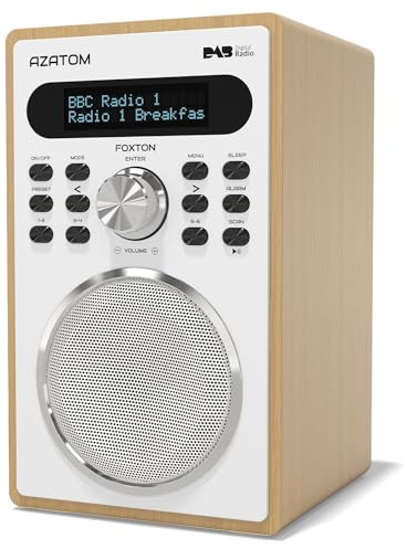 DAB/DAB+ & FM Digital Radio | Simple Controls | Dual Alarms & Sleep Timer | Mains Powered | Bluetooth | USB Device Charging | Perfect for Home, Office or Outdoors | AZATOM Foxton FX2 (Oak)