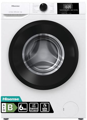 Hisense WF1G6021BW – Lavatrice Slim Carica Frontale 6 kg, Classe B, Allergy Care, 15 Programmi, Motore Inverter, Quick Wash 15’, Power 30’/49’, Pulizia Cestello, Display LED, Alta Sostenibilità