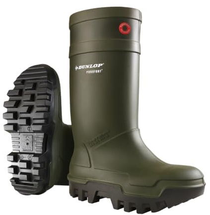 DUNLOP Purofort Thermo+ Bottes de sécurité hommes et femmes - Bottes d'hiver – Embout en acier - Imperméable - Isolé - Legér - Doublées - Résistant aux produits chimiques – Vert/Noir – Pointures 43