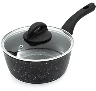 Blackmoor 65740 Classic 18cm Saucepan with Tempered Glass Lid/Non-Stick Coating/Cool Touch Handle/Suitable for Induction, Gas & Electric Hobs/Black Colour