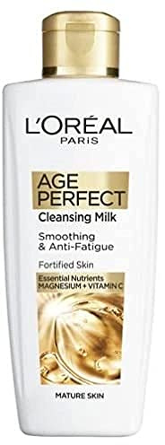 L'Oreal Paris Age Perfect Smoothing & Anti Fatigue Vitamin C Cleansing Milk, Looks Clearer and Feels Smoother with a Lasting Sensation of Freshness & Comfort, 200 ml