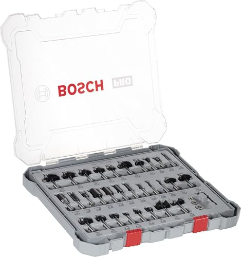 Bosch 30x Kits de fraises mixtes PRO, 30 pièces (pour Bois résineux, Bois dur, Ø 4-32 mm, Professional Accessoire Défonceuse manuelle, Fraise à araser)