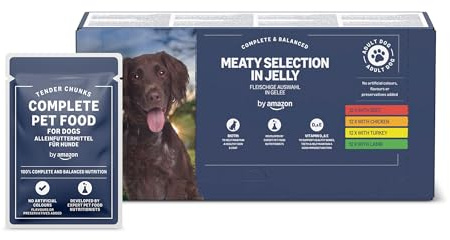 by Amazon Complete Wet Food for Adult Dogs, Meat Selection In Jelly, 4.8 kg (48 pouches of 100g)
