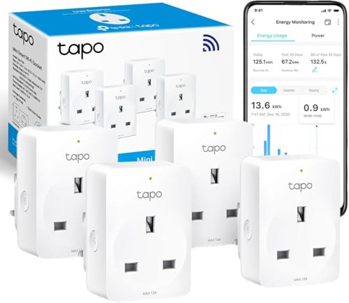TP-Link Tapo P110 4-Pack Mini Smart Wi-Fi Plug with Energy Monitoring, White