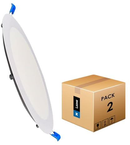 M Ledme - Pack 2, Downlight LED 220mm 20W, 2000 lúmenes, Panel Redondo Extraplano, Color Luz fría (6000k), Corte estándar 205mm, Driver incluido, LM5551.