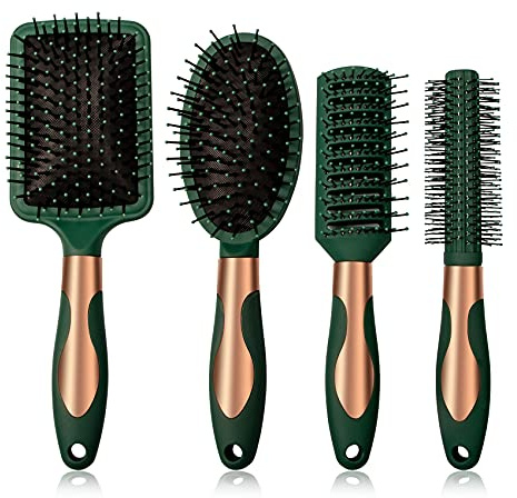 HairBrush Set Anti Static Massage Oval Comb Round Hair Brush Vent Hair Brush Detangling Brush Paddle Brush for Women Men Green