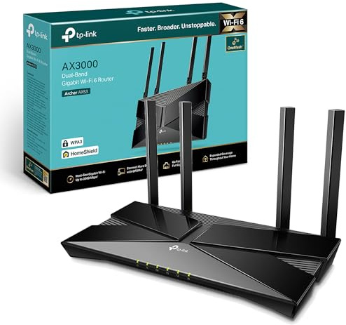 TP-Link Archer AX53 AX3000Mbps Dual-Band WiFi 6 Router, Fast Full Gigabit Ports, Ultra-Low Latency, EasyMesh Compatible, WPA3, Optimal for Gaming, Works with Alexa, VPN Server Supported