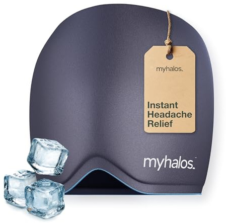 MyHalos® Migraine Relief Cap - Wearable Ice Pack Cold Wrap Hat -Reusable Cold Therapy Headache Cap & Migraine Cap, for Tension Headache Relief & Sinus Pressure - Form-Fitting Head Compress (Gray)