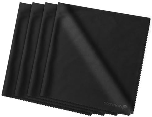 Fosmon 4 Chiffons de Nettoyage en Microfibre (Extra Large 40x40cm), Chiffon Ultra Doux pour Nettoyer Lunettes, Écrans, Objectifs d'appareils Photo, Argenteries et Autres Surfaces Délicates - Noir