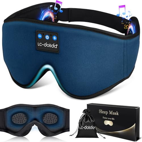 LC-dolida Bluetooth Sleep Mask Headphones 3D Deep Eye Mask with Headphones,Can Play 15 Hours Breathable 200% Blackout Plane Travel Essentials,Sleep Mask Blackout with Travel Bag Tech Gadgets