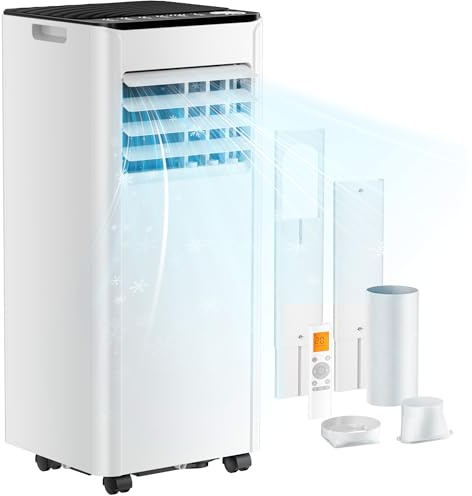 EUHOMY Climatiseur mobile 9000 BTU 2,6 kW (avec télécommande), climatiseur portable quatre en un, fonctionnement silencieux, écran LED, surface couverte 25 m², minuterie 24 heures