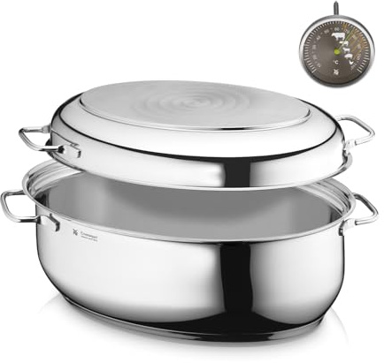 Torréfacteur WMF avec couvercle, résistant au four, 8,5 l, rôtissoire à induction, acier inoxydable Cromargan, couvercle à induction, thermomètre à rôtir, 41 x 28 x 18,5 cm