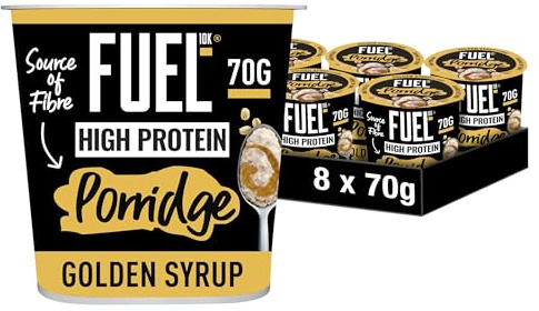 FUEL10K High Protein Golden Syrup Porridge Pot, 13g Protein & Source of Fibre, 70g (Pack of 8)