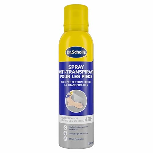 Dr. Scholl's, Déodorant pour les Pieds, 150 ml – Neutralise les odeurs jusqu'à 48 heures, Fraîcheur longue durée, Formule double action, Spray pour les pieds malodorants