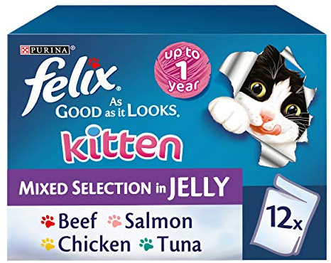 Felix As Good As It Looks Kitten Mixed Selection in Jelly Wet Cat Food Pouches, 12 x 100g