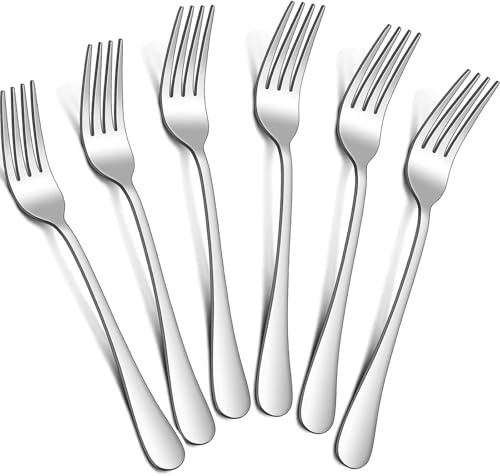 tiokin Dinner Forks Set,8 Inches Set of 6 Food Grade Stainless Steel Silverware Table Flatware Forks,Mirror Finish Dishwasher Safe,Use for Home,Kitchen or Restaurant