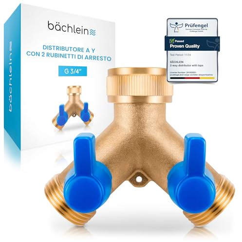 Bächlein Distributeur en Y en Laiton avec 2 Robinets d'Arrêt à Boisseau Sphérique Séparés pour une Utilisation en Intérieur & Extérieur - Distributeur en Y à 2 Voies pour un Raccordement d'Eau G 3/4 "