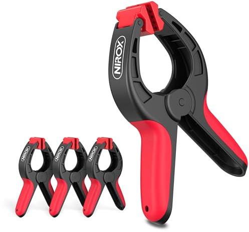 Nirox Jeu de 4 Pinces à ressort - Serre-joints avec large plage de serrage - Force de serrage élevée de la pince de serrage à ressort - Clips pour collage à mâchoires de serrage mobiles