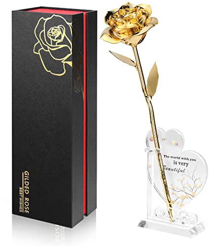 Gold Dipped Real 24K Gold Rose, Genuine One of a Kind Rose Hand Dipped in 24K Golden Roses Romantic Gifts for Women in Her Birthday Anniversary Valentines Day Mothers Day