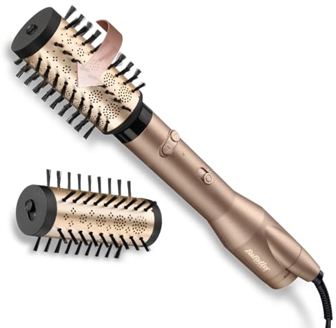 BaByliss Big Hair Dual AS952E Spazzola Rotante ad Aria Calda 650W, Tecnologia Ionica, Oro e Nero, 2 Spazzole in Ceramica (50mm e 40mm)