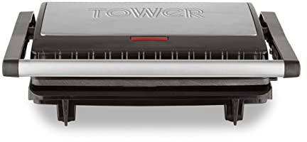 Tower Health Grill and Panini Grill with Non-Stick Cerastone Coating, 750W, Black & Stainless Steel, T27038