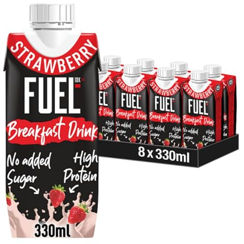 FUEL10K Strawberry High Protein Milk Breakfast Drink, 15g Protein & No Added Sugar, 330 ml (Pack of 8)
