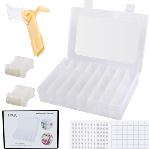 Embroidery Floss Organizer Cross Stitch Thread Storage Box Tools - Bobbin Winder, 1 Removable 24 Compartments with 40 Hard Plastic Floss Bobbins and Stickers for Craft DIY Sewing Jewelry Screw Storage